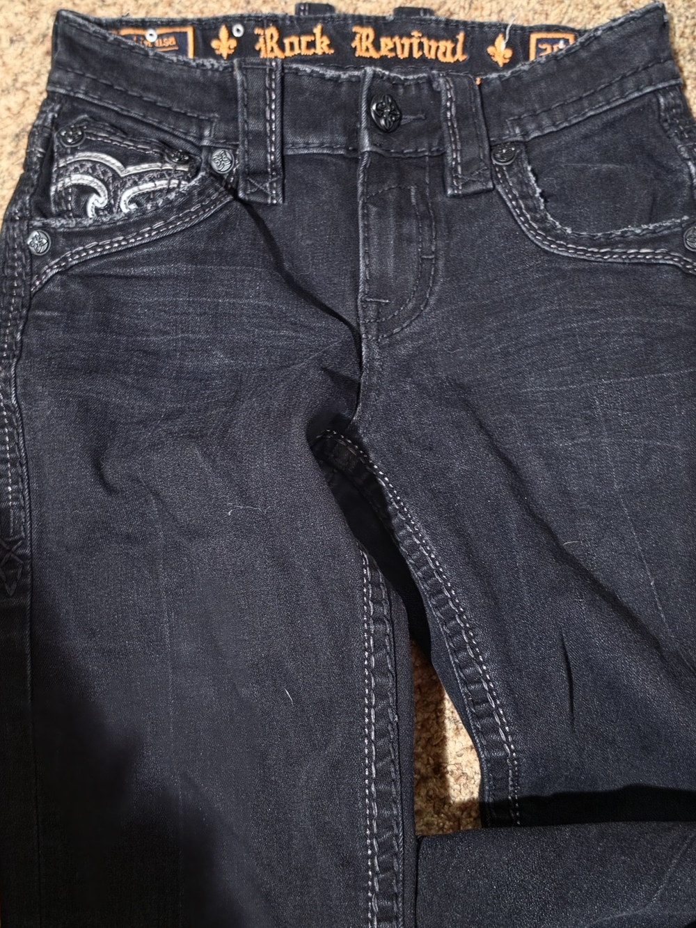 Rock Revival Black Kids Jeans with Embroidered Pocket Detail